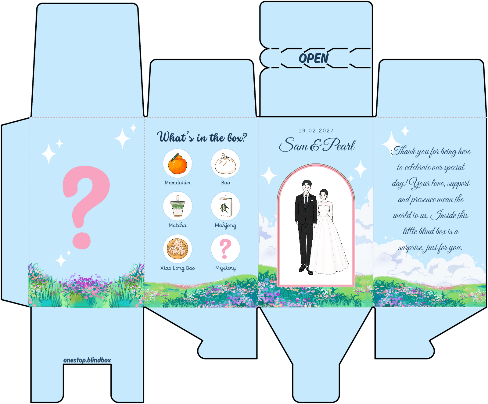 Dreamy Meadow Classic box design, personalised example